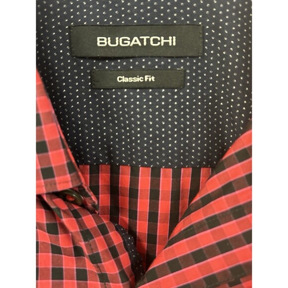 Bugatchi‎ Button-Down Shirt Gingham Check Red Black - Men's L - - Picture 2 of 9